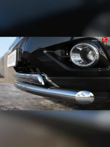 Защита переднего бампера (2 трубы Ø63 и 75х42 мм, нержавейка) Russtal Nissan Pathfinder R52 дорестайлинг (2012-2017)