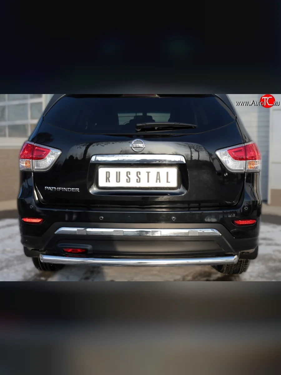 Защита заднего бампера (Ø63 мм, нержавейка) SLITKOFF Nissan Pathfinder R52 дорестайлинг (2012-2017)  в Керчи Республика Крым