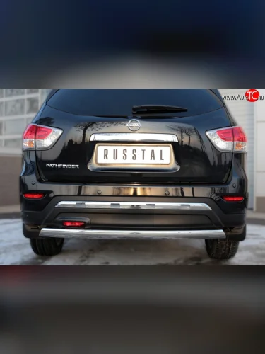Защита заднего бампера (Ø75x42 мм, нержавейка) Russtal Nissan Pathfinder R52 дорестайлинг (2012-2017)
