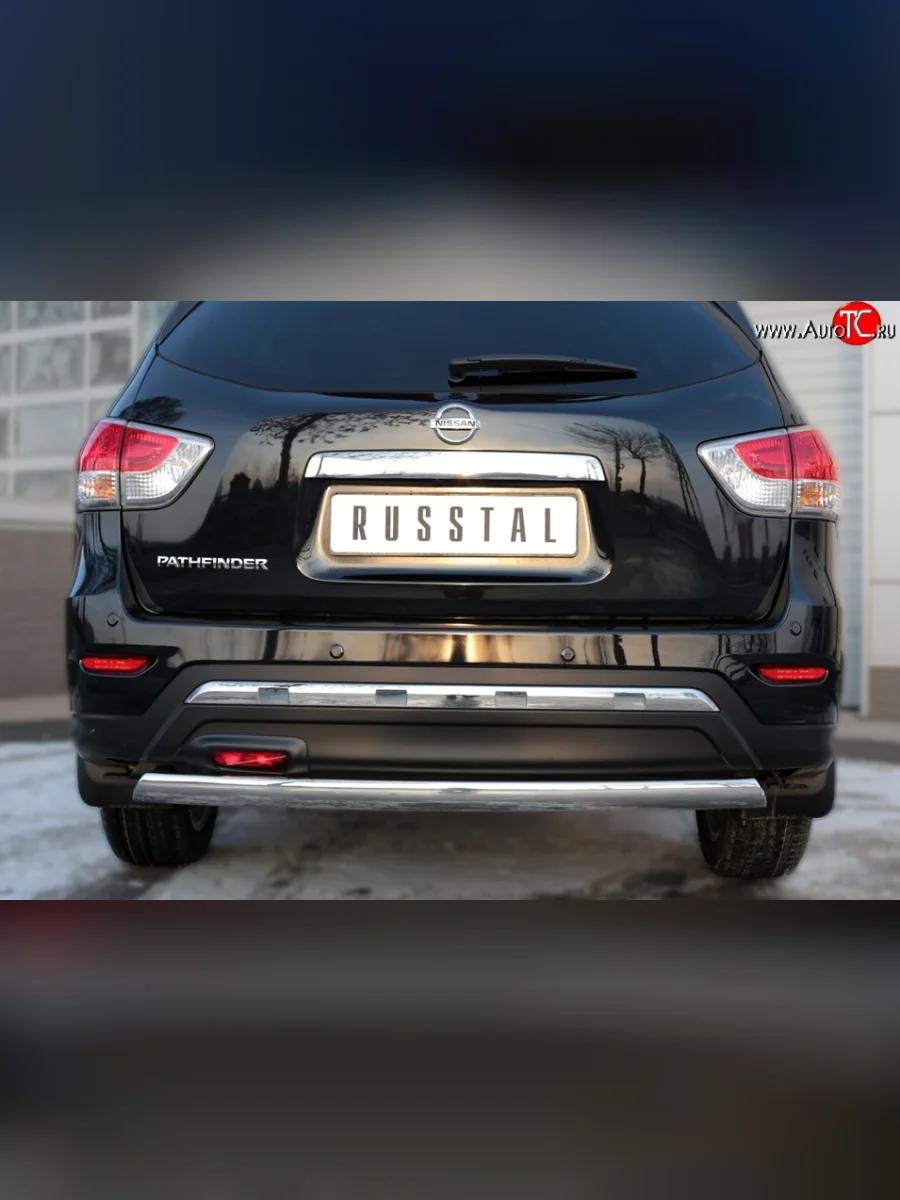 Защита заднего бампера (Ø75x42 мм, нержавейка) Russtal Nissan Pathfinder R52 дорестайлинг (2012-2017)  в Керчи Республика Крым