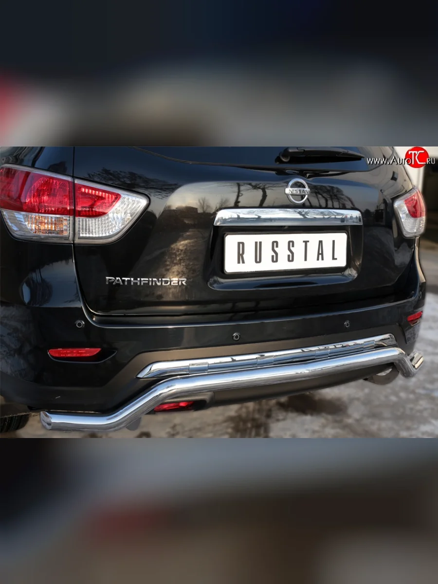 Защита заднего бампера (Ø63 мм волна, нержавейка) SLITKOFF  Nissan Pathfinder (2012-2017) R52  в Керчи Республика Крым