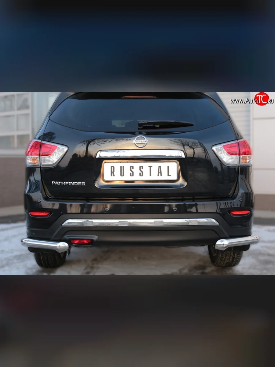 Защита заднего бампера (Ø63 мм уголки, нержавейка) SLITKOFF  Nissan Pathfinder (2012-2017) R52  В Кинешме Ивановской области