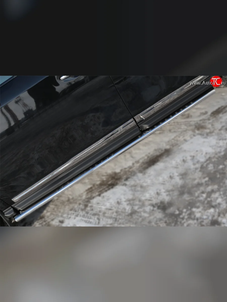 Защита порогов с круглыми вставками для ног из овальной трубы диаметром 120x60 мм Russtal Nissan Pathfinder R52 дорестайлинг (2012-2017)  в Керчи Республика Крым