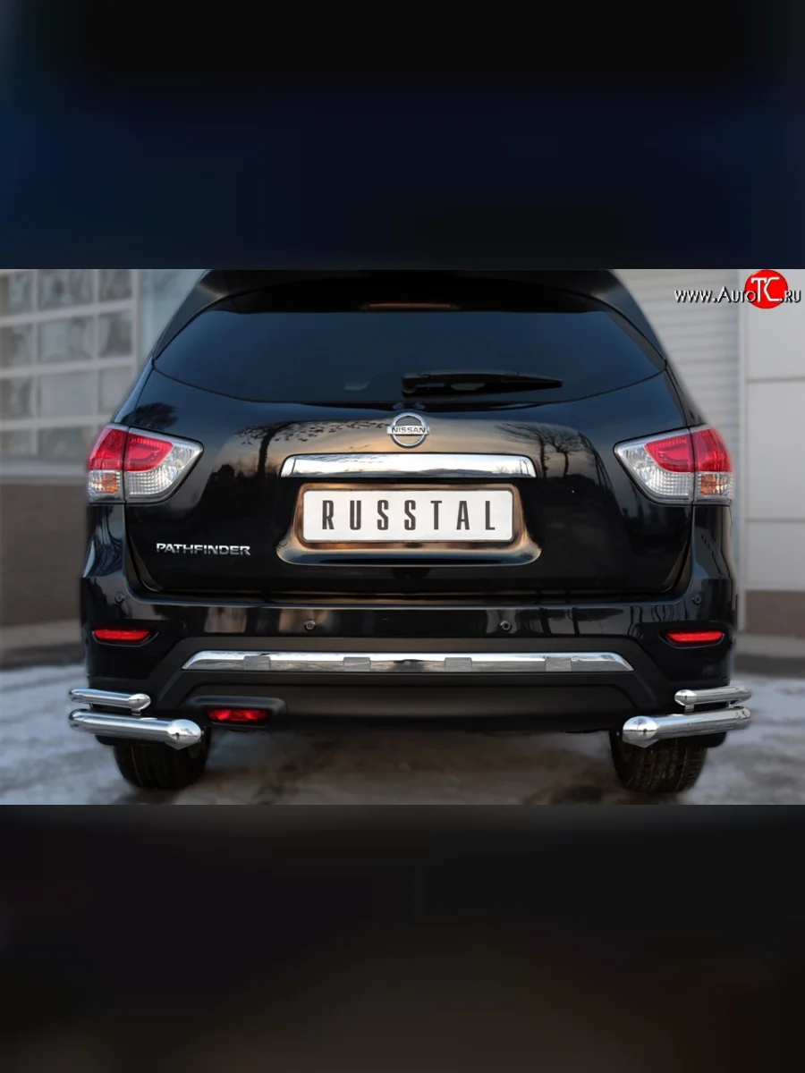 Защита заднего бампера (2 трубы Ø63 и 42 мм уголки, нержавейка) SLITKOFF  Nissan Pathfinder (2012-2017) R52  в Самаре Самарской области