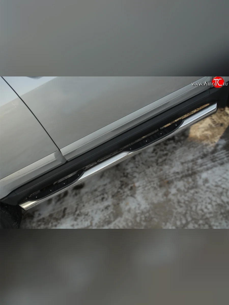 Защита порогов с пластиковыми вставками для ног из круглой трубы диаметром 76 мм Russtal Great Wall Hover H3  рестайлинг (2014-2016) (Защита порогов с со скосами на торцах (вариант 1))  в Перми Пермском крае