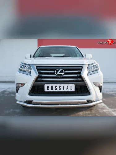 Защита переднего бампера (2 трубы Ø63 и 75х42 мм, нержавейка) Russtal Lexus GX460 J150 1-ый рестайлинг (2013-2019)