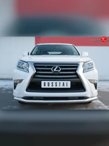 Одинарная защита переднего бампера из трубы с угловатыми сгибами диаметром 63 мм SLITKOFF Lexus GX460 J150 1-ый рестайлинг (2013-2019)