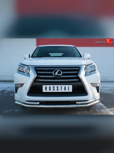 Защита переднего бампера (2 трубыØ63 и 42 мм, нержавейка) SLITKOFF Lexus GX460 J150 1-ый рестайлинг (2013-2019)
