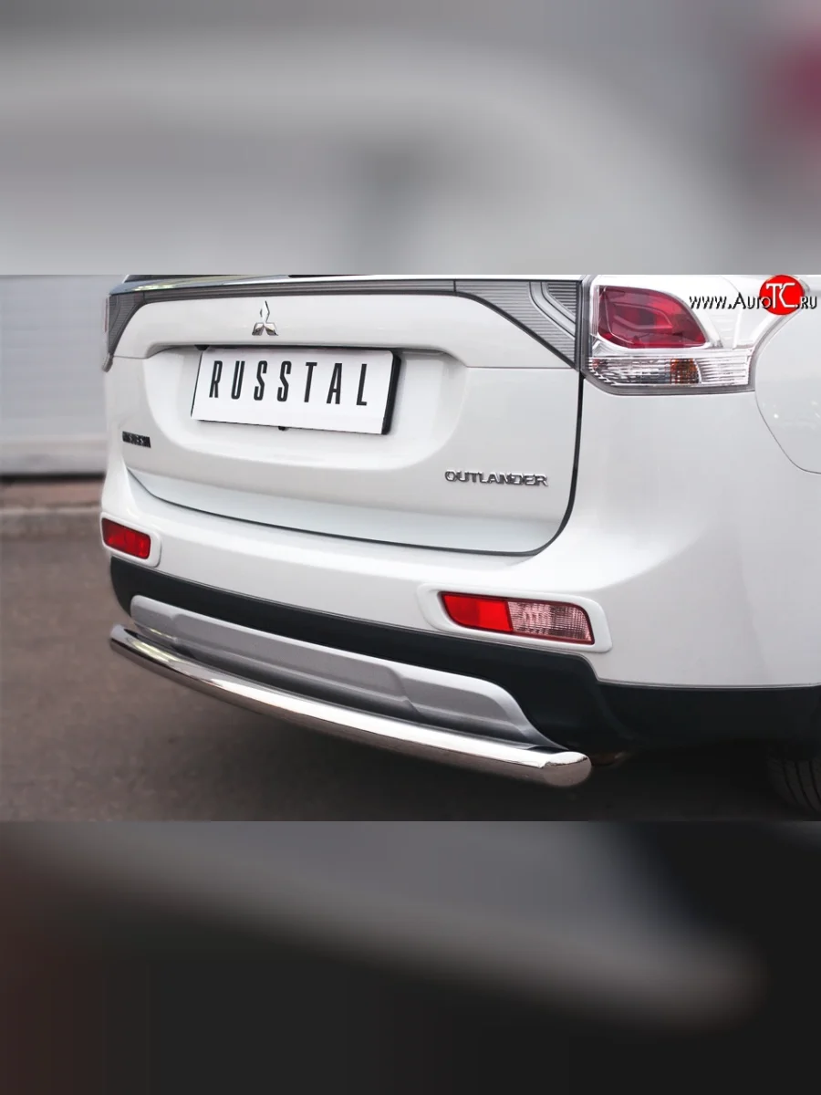 Одинарная защита заднего бампера из трубы с округлым сгибом диаметром 63 мм SLITKOFF  Mitsubishi Outlander (2014-2016) GF  в Воронеже Воронежской области