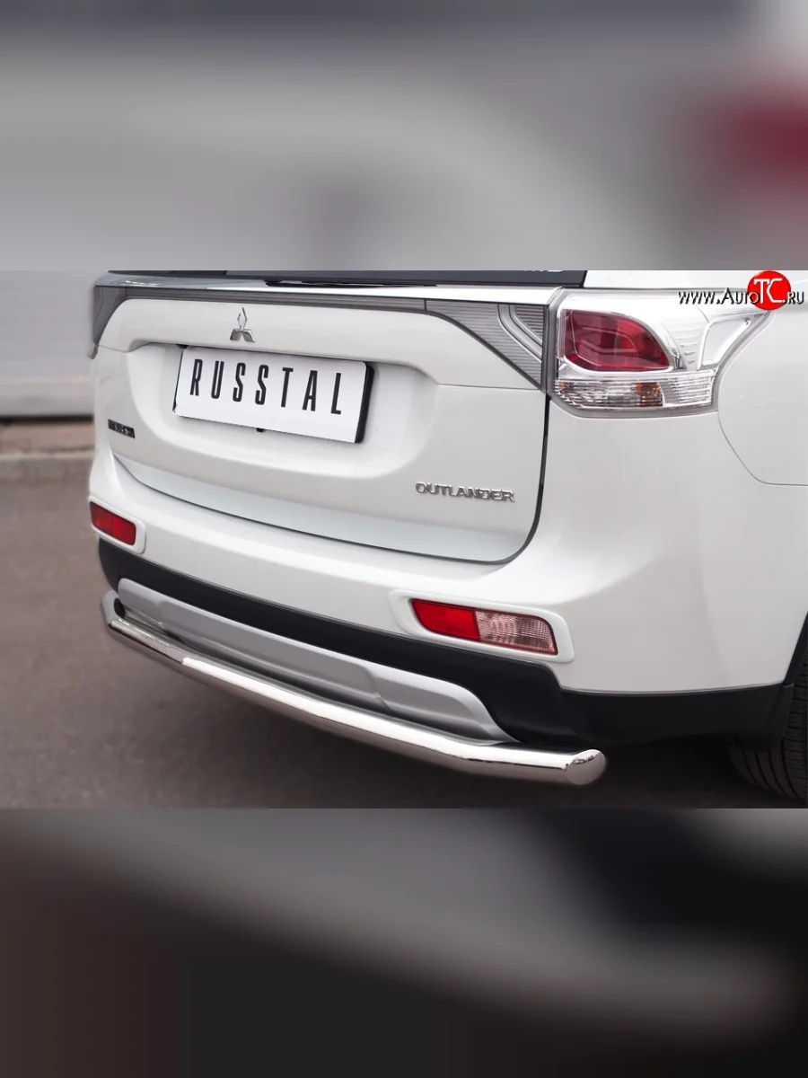 Одинарная защита заднего бампера из трубы с угловатыми сгибами диаметром 63 мм SLITKOFF  Mitsubishi Outlander (2014-2016) GF  в Воронеже Воронежской области