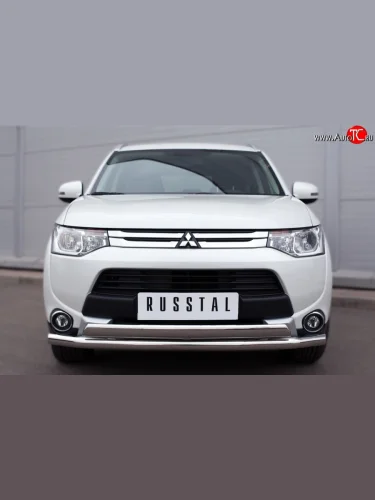 Защита переднего бампера из круглой трубы диаметром 63 мм и овальной трубы d75x42 мм (рестайлинг) Russtal Mitsubishi Outlander GF дорестайлинг (2012-2014)