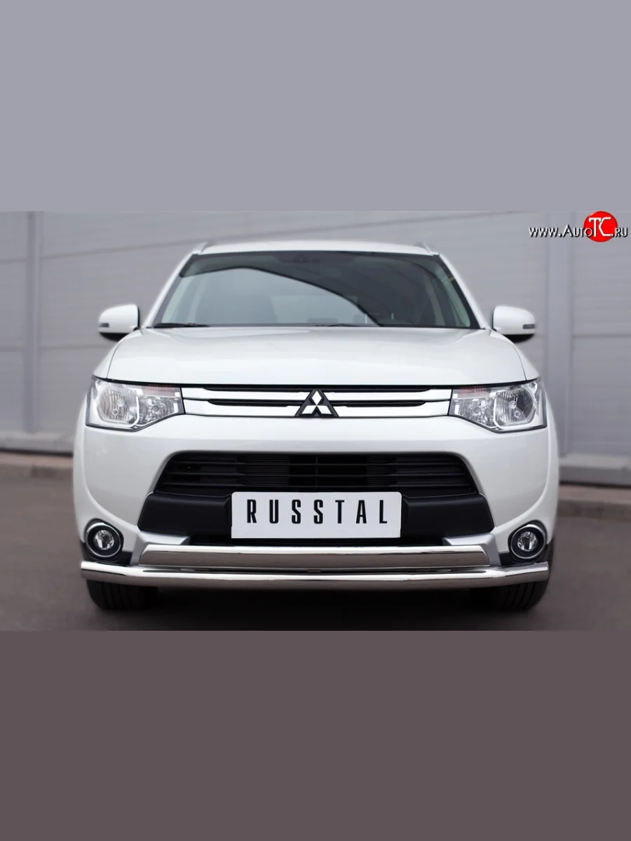 Защита переднего бампера из круглой трубы диаметром 63 мм и овальной трубы d75x42 мм (рестайлинг) Russtal Mitsubishi Outlander GF дорестайлинг (2012-2014)  в Перми Пермском крае