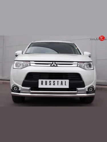 Защита переднего бампера (2 трубыØ63 и 42 мм, нержавейка) SLITKOFF Mitsubishi Outlander  GF (2014-2016) 1-ый рестайлинг