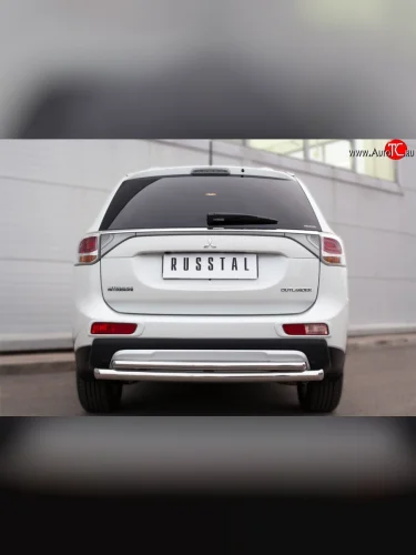 Защита заднего бампера (Ø63 и 42 мм, нержавейка) SLITKOFF Mitsubishi Outlander  GF (2014-2016) 1-ый рестайлинг