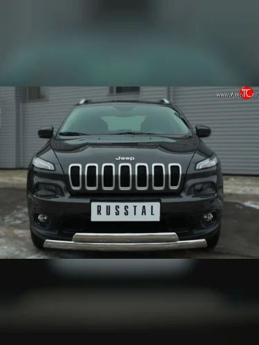Защита переднего бампера (2 трубыØ75х42 мм, нержавейка) Russtal Jeep Cherokee KL дорестайлинг (2014-2017)