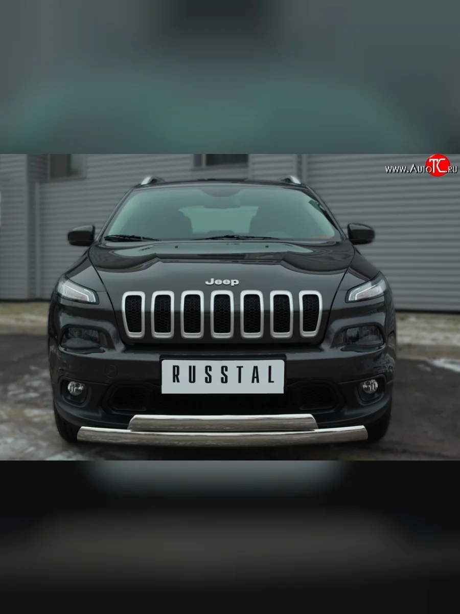 Защита переднего бампера (2 трубыØ75х42 мм, нержавейка) Russtal Jeep Cherokee KL дорестайлинг (2014-2017)  в Воронеже Воронежской области