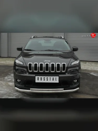 Защита переднего бампера (2 трубыØ63 и 42 мм, нержавейка) SLITKOFF Jeep Cherokee  KL (2014-2017) дорестайлинг