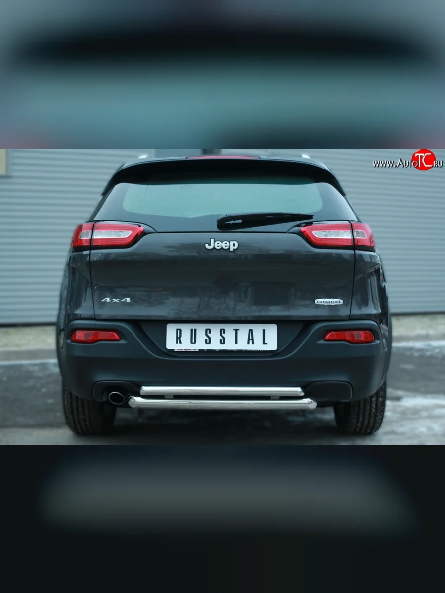 Защита заднего бампера (Ø63 и 42 мм, нержавейка) SLITKOFF Jeep Cherokee KL дорестайлинг (2014-2017)  в Перми Пермском крае