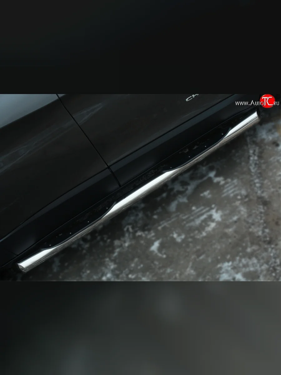 Защита порогов с пластиковыми вставками для ног из круглой трубы диаметром 76 мм Russtal Jeep Cherokee KL дорестайлинг (2014-2017) (Защита порогов с со скосами на торцах (вариант 1))  в Перми Пермском крае