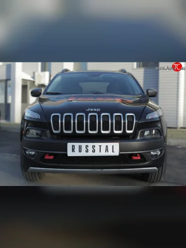 Защита переднего бампера (Trailhawk Ø75х42 мм, нержавейка) Russtal Jeep Cherokee KL дорестайлинг (2014-2017)