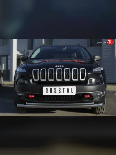 Защита переднего бампера (Trailhawk 2 трубыØ63 и 42 мм, нержавейка) SLITKOFF Jeep Cherokee  KL (2014-2017) дорестайлинг