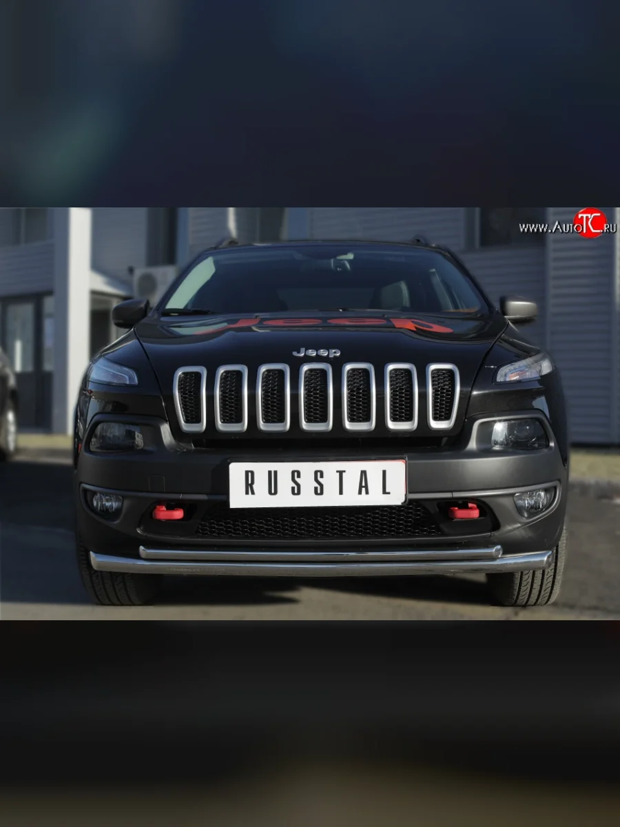 Защита переднего бампера (Trailhawk 2 трубыØ63 и 42 мм, нержавейка) SLITKOFF Jeep Cherokee KL дорестайлинг (2014-2017)  в Самаре Самарской области