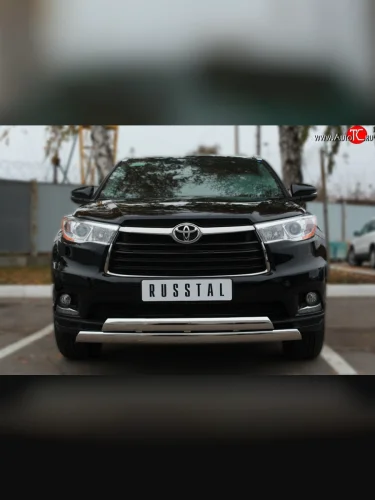 Защита переднего бампера (2 трубыØ75х42 мм, нержавейка) Russtal Toyota Highlander XU50 дорестайлинг (2013-2017)