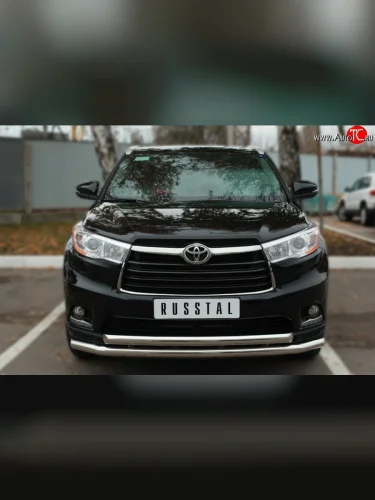Защита переднего бампера (2 трубыØ63 мм, нержавейка) SLITKOFF Toyota Highlander  XU50 (2013-2017) дорестайлинг