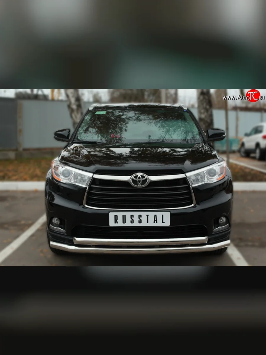 Защита переднего бампера (2 трубыØ63 мм, нержавейка) SLITKOFF  Toyota Highlander (2013-2017) XU50  в Перми Пермском крае