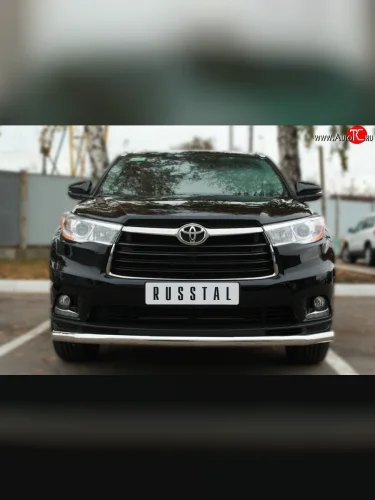 Одинарная защита переднего бампера диаметром 63 мм SLITKOFF Toyota Highlander  XU50 (2013-2017) дорестайлинг