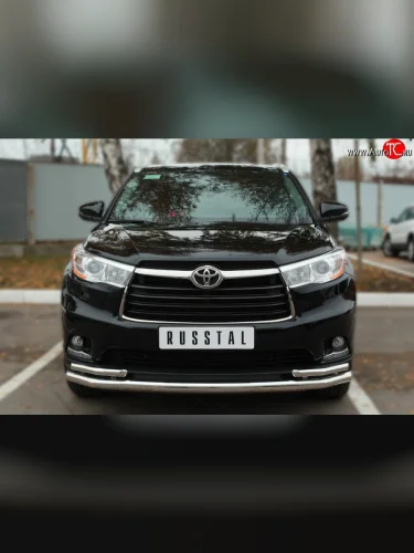 Защита переднего бампера (2 трубыØ63 и 42 мм, нержавейка) SLITKOFF Toyota Highlander  XU50 (2013-2017) дорестайлинг