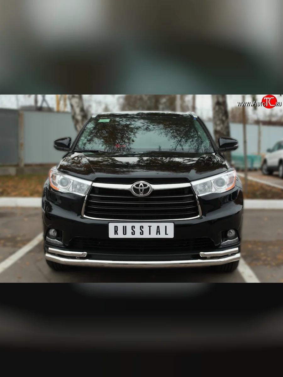 Защита переднего бампера (2 трубыØ63 и 42 мм, нержавейка) SLITKOFF Toyota Highlander XU50 дорестайлинг (2013-2017)  в Самаре Самарской области