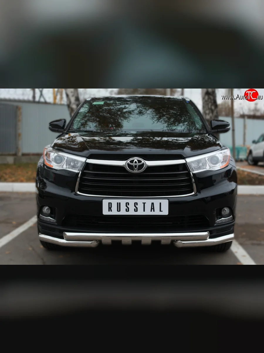 Защита переднего бампера (2 трубы Ø63 мм с зубами, нержавейка) SLITKOFF  Toyota Highlander (2013-2017) XU50  в Самаре Самарской области