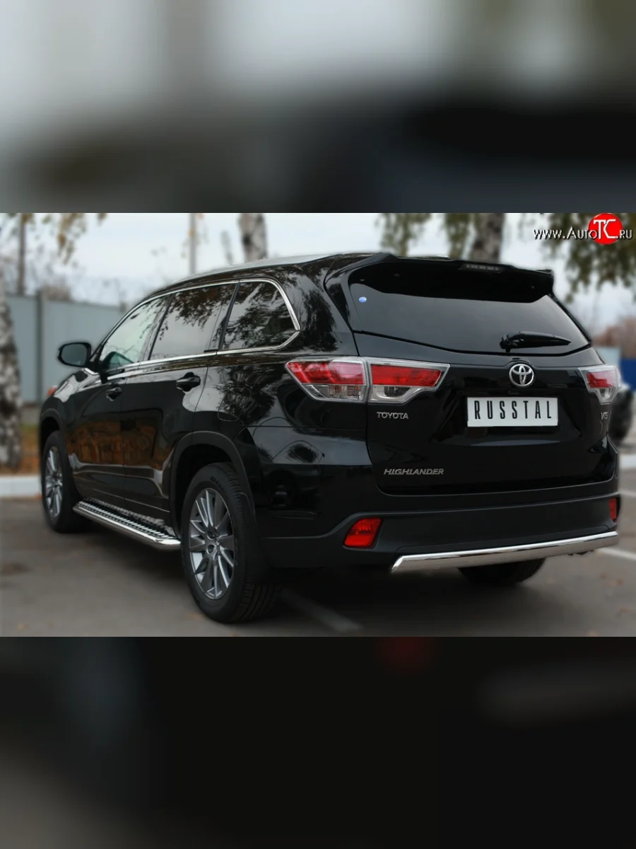 Защита заднего бампера (Ø75x42 мм, нержавейка) Russtal Toyota Highlander XU50 дорестайлинг (2013-2017)  в Перми Пермском крае