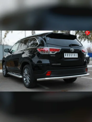 Одинарная защита заднего бампера из длинной трубы с угловатыми сгибами диаметром 63 мм SLITKOFF Toyota Highlander XU50 дорестайлинг (2013-2017)