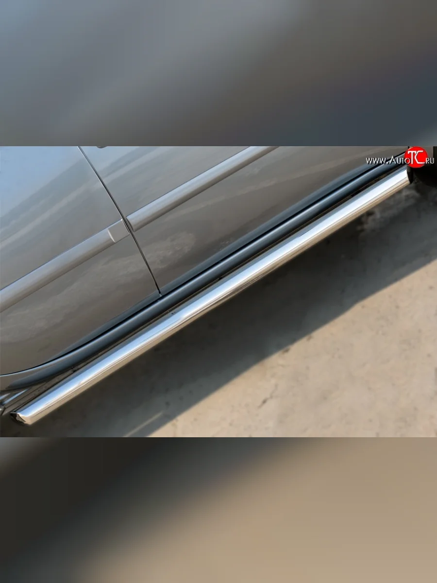 Защита порогов из круглой трубы диаметром 76 мм Russtal Mitsubishi L200 5 KK,KL дорестайлинг (2015-2019) (Защита порогов с со скосами на торцах (вариант 1))  в Керчи Республика Крым