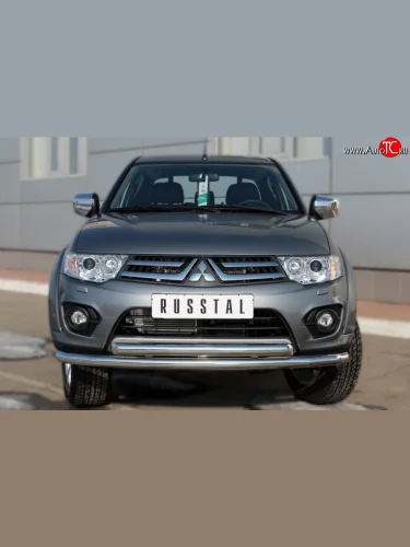 Защита переднего бампера (2 трубыØ63 мм, нержавейка) SLITKOFF Mitsubishi L200  5 KK,KL (2015-2019) дорестайлинг