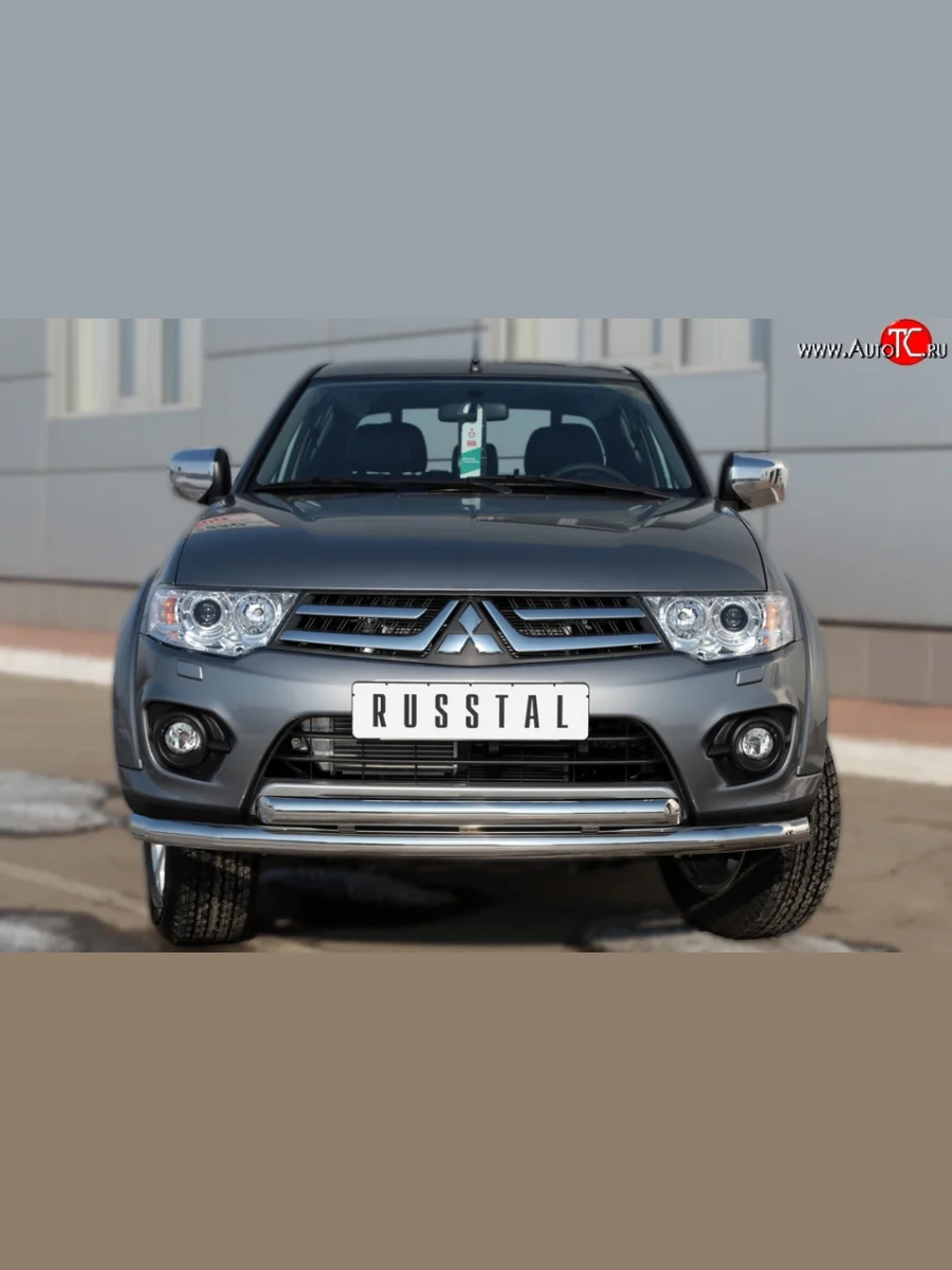 Защита переднего бампера (2 трубыØ63 мм, нержавейка) SLITKOFF Mitsubishi L200 5 KK,KL дорестайлинг (2015-2019)  с доставкой в г. Керчь