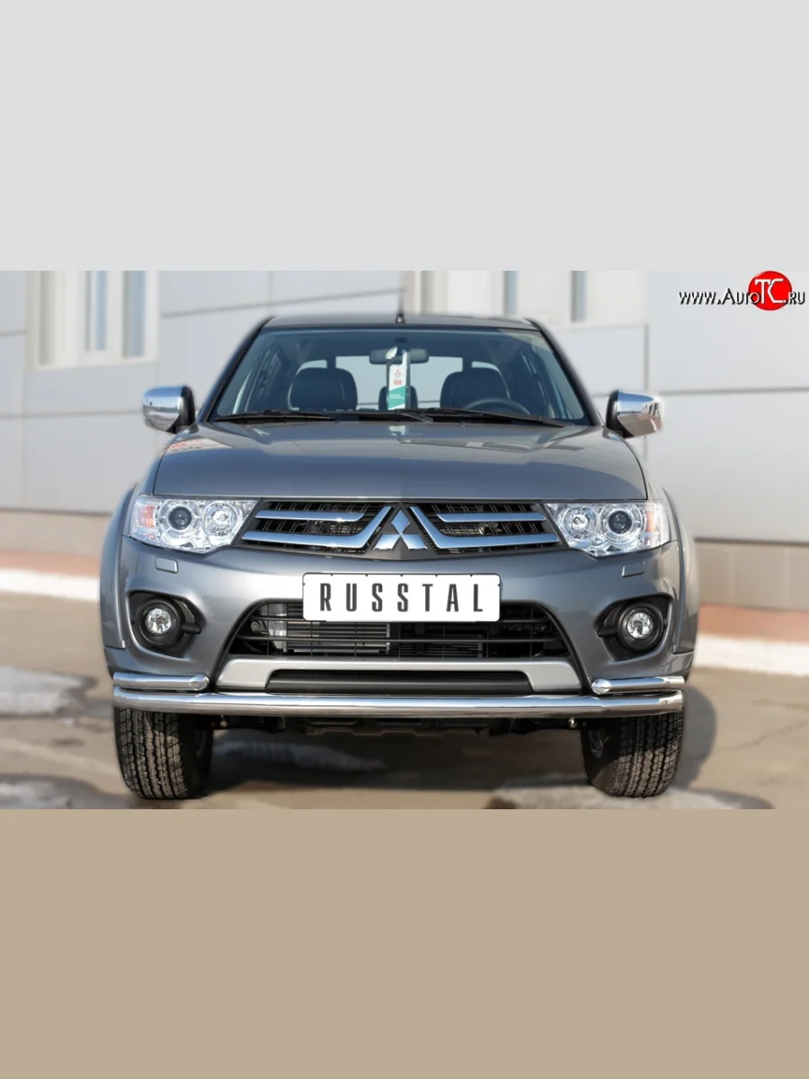 Защита переднего бампера (2 трубыØ63 и 42 мм, нержавейка) SLITKOFF Mitsubishi L200 5 KK,KL дорестайлинг (2015-2019)  в Керчи Республика Крым