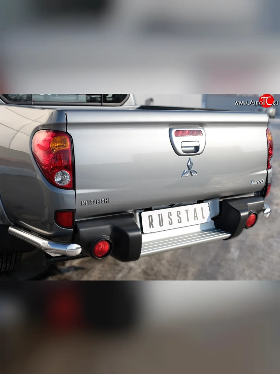 Защита заднего бампера (Ø63 мм уголки, нержавейка) SLITKOFF Mitsubishi L200 5 KK,KL дорестайлинг (2015-2019)  в Керчи Республика Крым