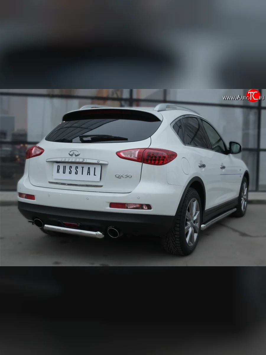 Одинарная защита заднего бампера из короткой трубы диаметром 63 мм SLITKOFF  INFINITI Qx50 (2013-2016) J50  в Самаре Самарской области