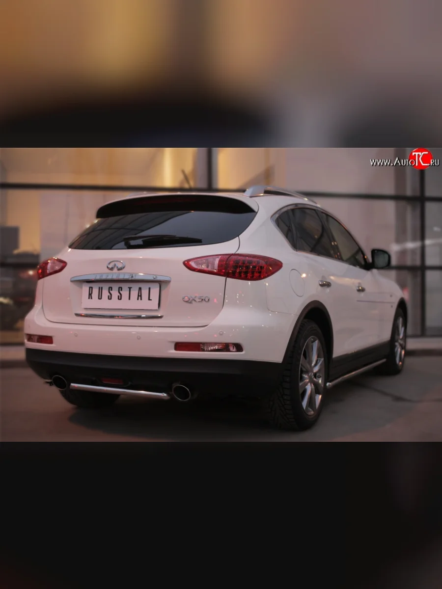 Одинарная защита заднего бампера из короткой трубы диаметром 42 мм SLITKOFF INFINITI Qx50 J50 дорестайлинг (2013-2016)  в Перми Пермском крае