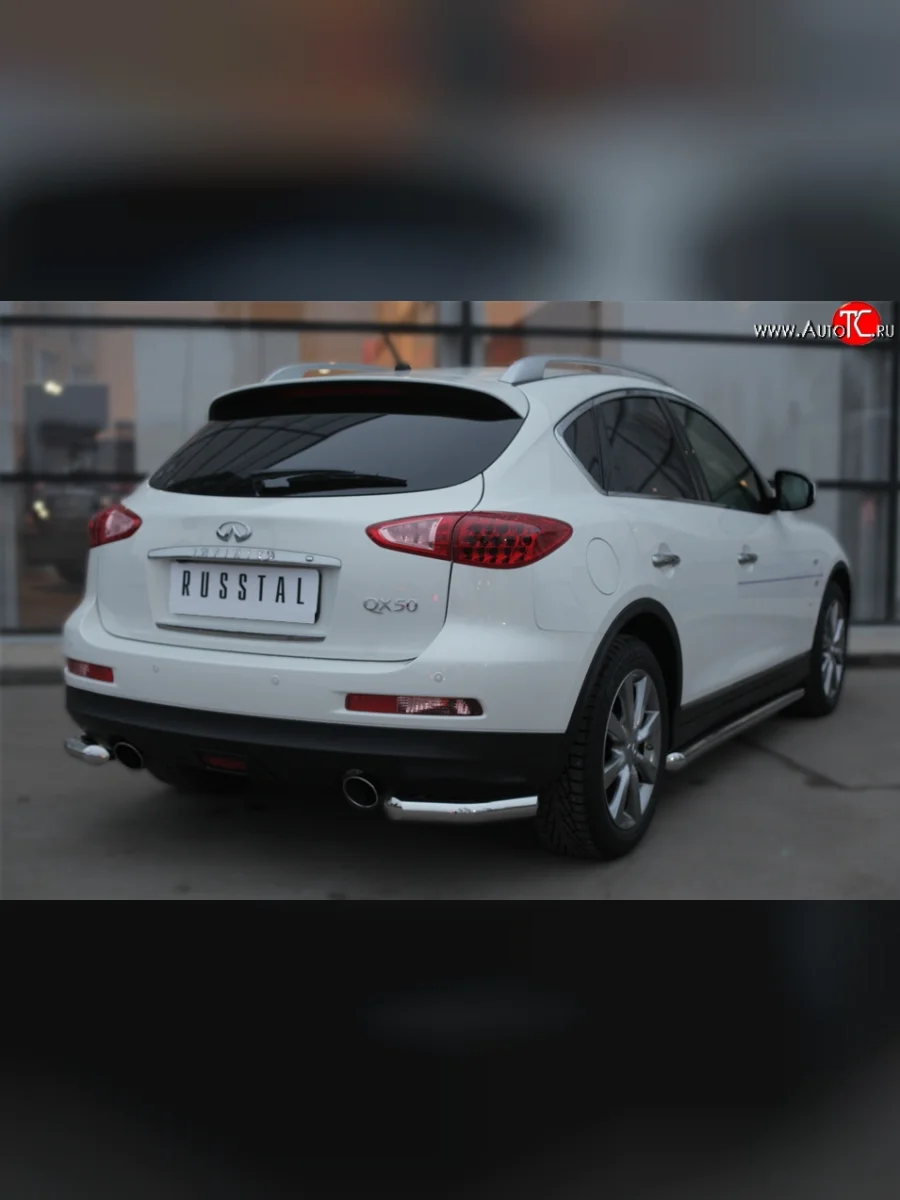 Защита заднего бампера из двух боковых уголков диаметром 63 мм SLITKOFF INFINITI Qx50 J50 дорестайлинг (2013-2016)  в Перми Пермском крае