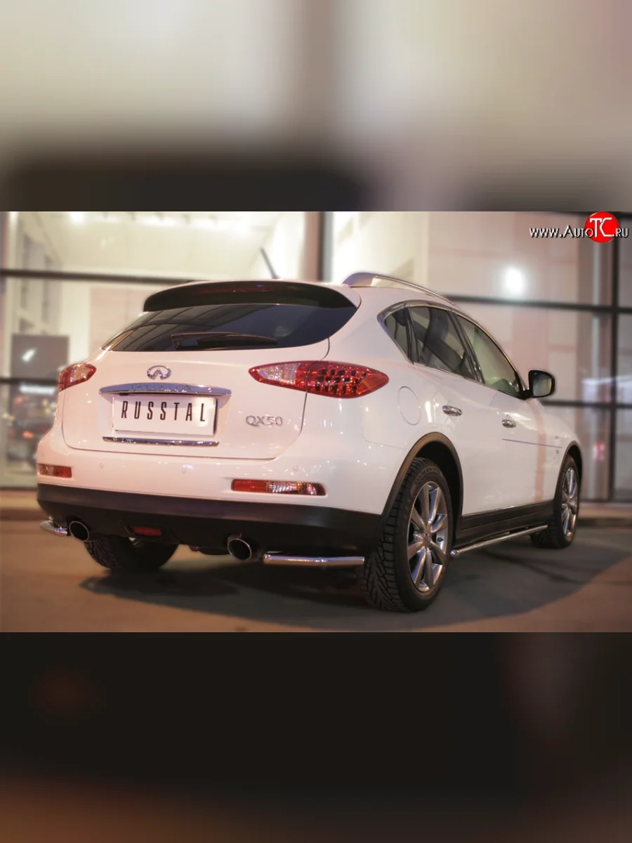 Защита заднего бампера (Ø42 мм уголки, нержавейка) SLITKOFF INFINITI Qx50 J50 дорестайлинг (2013-2016)  в Самаре Самарской области