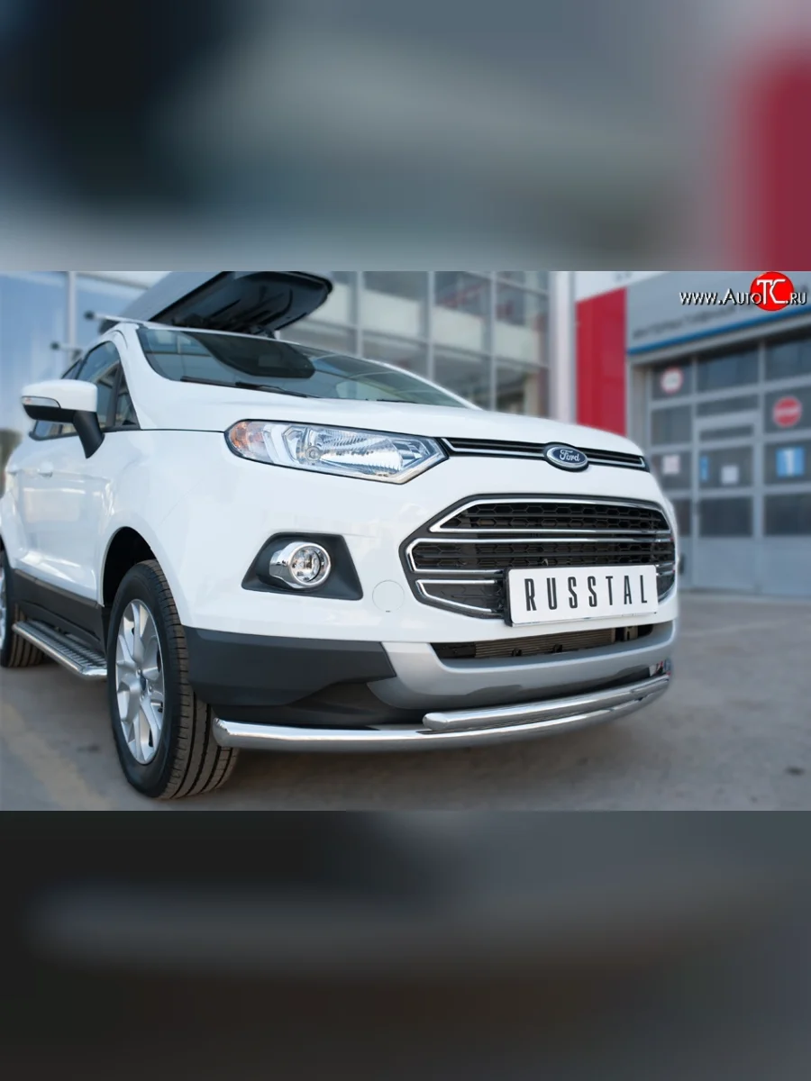 Защита переднего бампера (2 трубыØ63 и 42 мм, нержавейка) SLITKOFF Ford EcoSport дорестайлинг (2013-2019)  в Керчи Республика Крым
