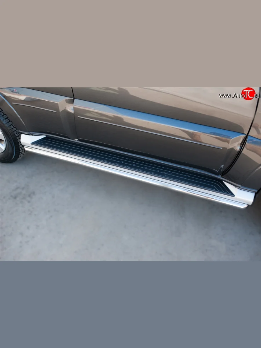 Защита порогов из круглой трубы диаметром 42 мм SLITKOFF Mitsubishi Pajero 4 V90 2-ой рестайлинг (2014-2020)  в Керчи Республика Крым
