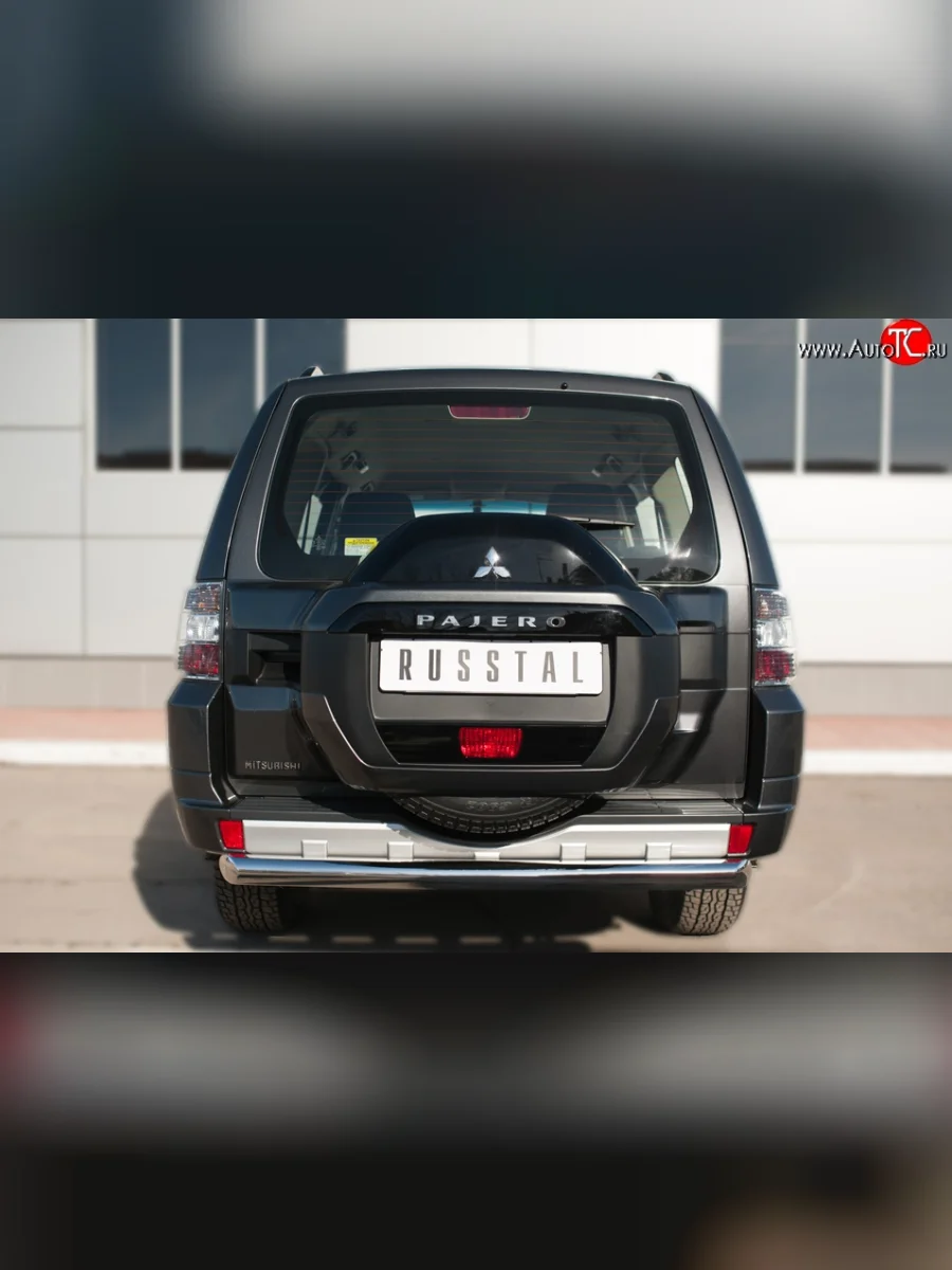Защита заднего бампера (Ø76 мм, нержавейка) SLITKOFF Mitsubishi Pajero 4 V90 2-ой рестайлинг (2014-2020)  с доставкой в г. Керчь