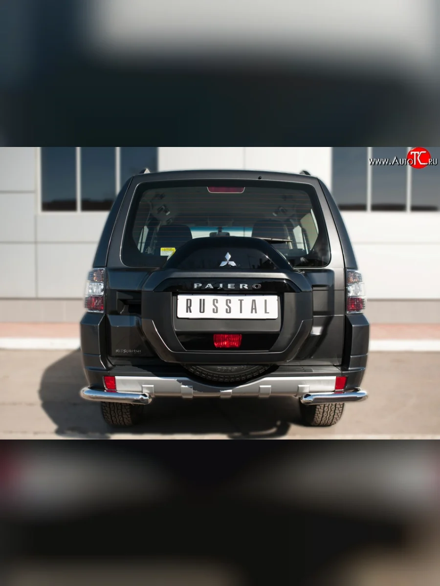 Защита заднего бампера (Ø63 мм уголки, нержавейка) SLITKOFF Mitsubishi Pajero 4 V90 2-ой рестайлинг (2014-2020)  с доставкой в г. Керчь