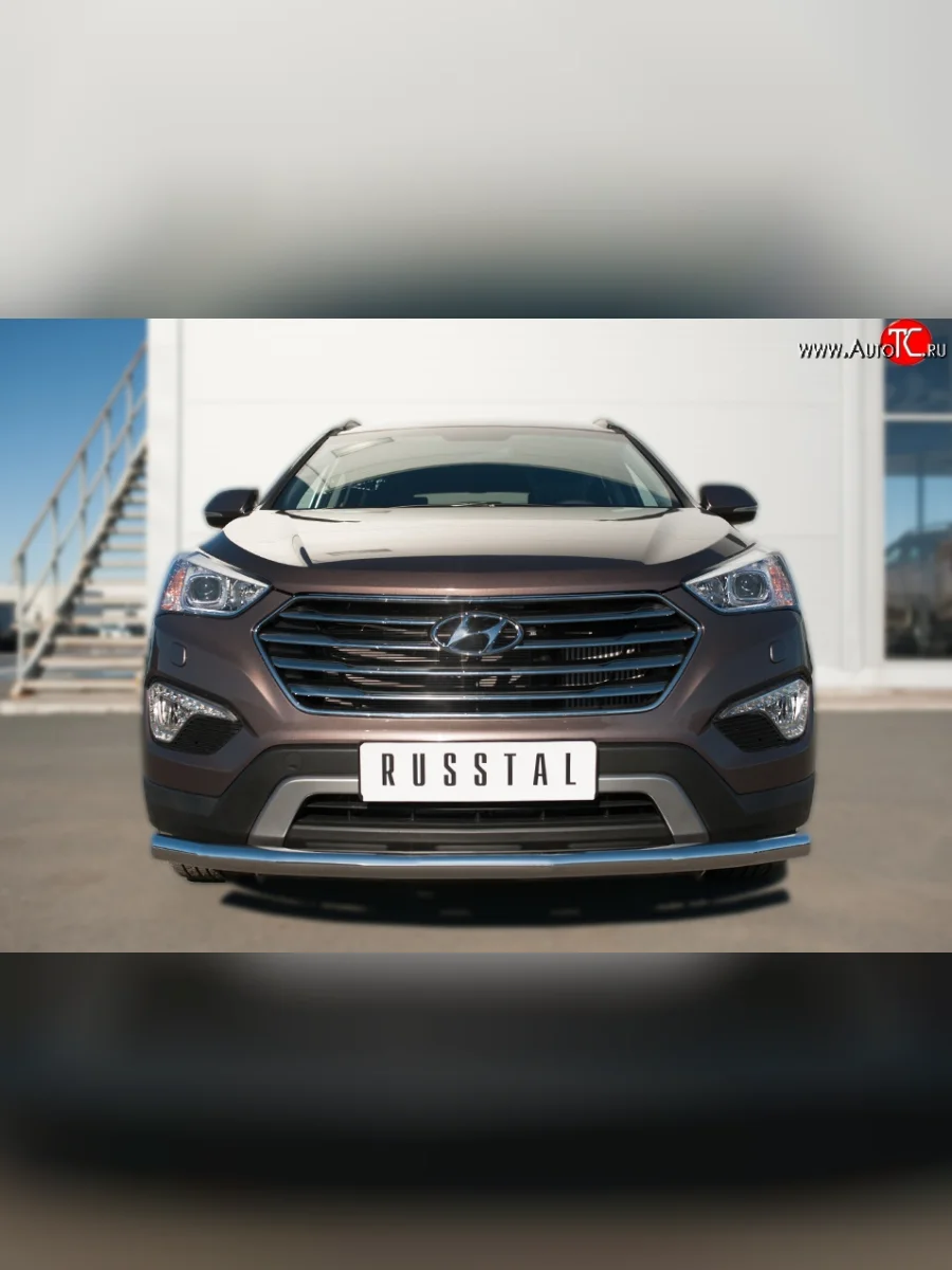 Одинарная защита переднего бампера из трубы с угловатыми сгибами диаметром 63 мм SLITKOFF  Hyundai Grand Santa Fe (2013-2016) 1 DM  в Самаре Самарской области