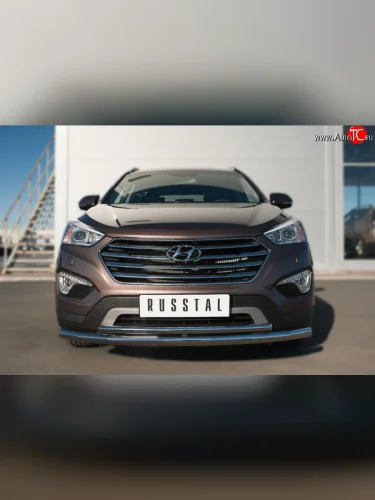 Защита переднего бампера (2 трубыØ63 и 42 мм, нержавейка) SLITKOFF Hyundai Grand Santa Fe  1 DM (2013-2016) дорестайлинг